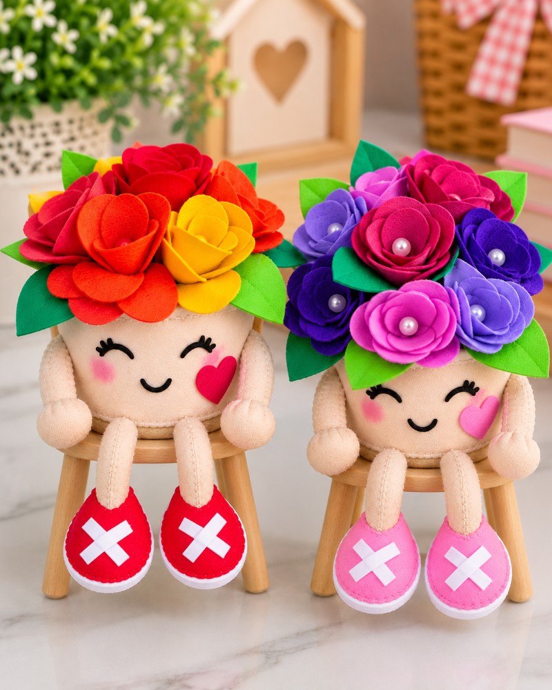 Amor de Mãe em Feltro – Boneca Artesanal 15 cm com Tag Personalizada