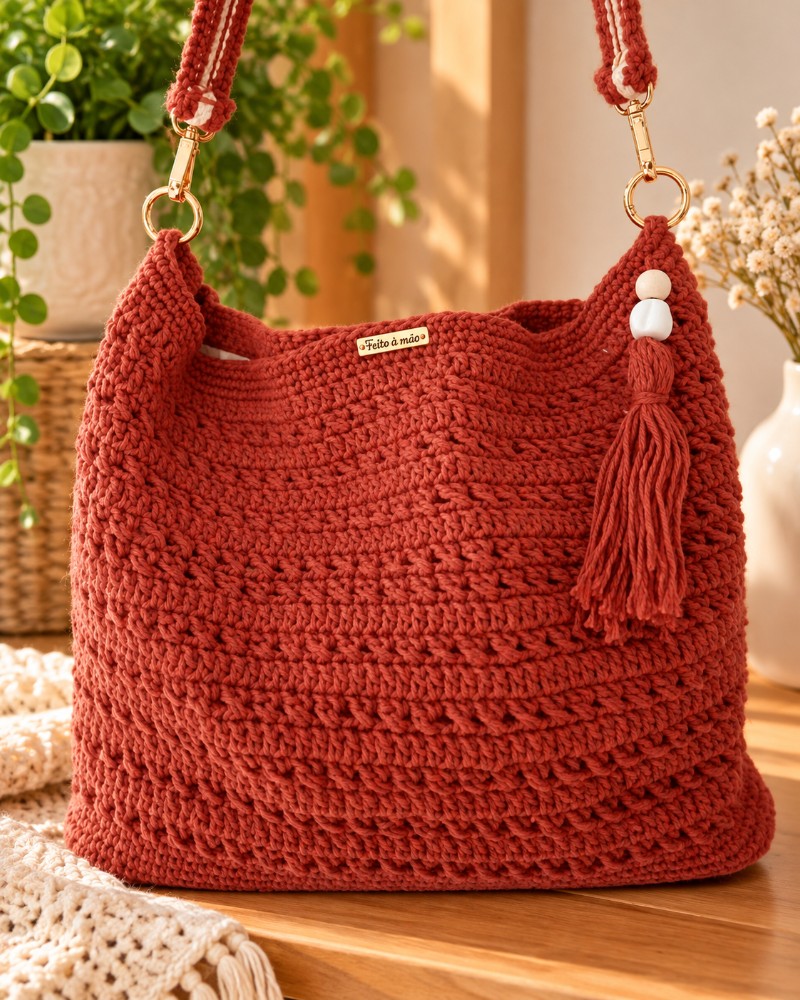 Bolsa Nina de Crochê Feminina 40x26 – Bolsa de Ombro