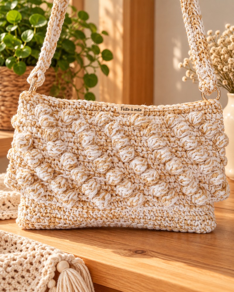 Bolsa de Festa de Crochê 32 x 17 cm – Bolsa Feminina Artesanal