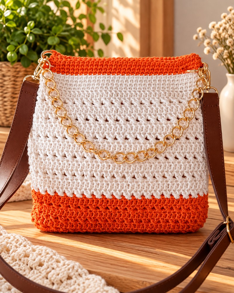 Bolsa Sofia de Crochê 31 x 22 cm – Bolsa Feminina Transversal Artesanal