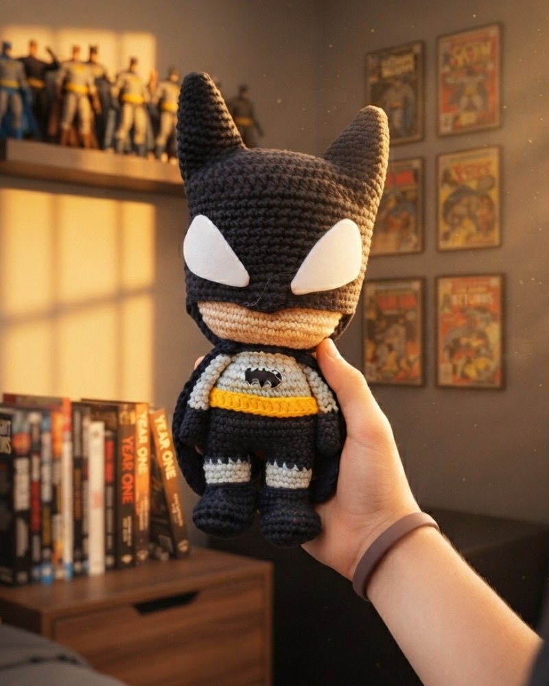 Batman de Amigurumi em Crochê – Boneco Super-Herói Feito à Mão