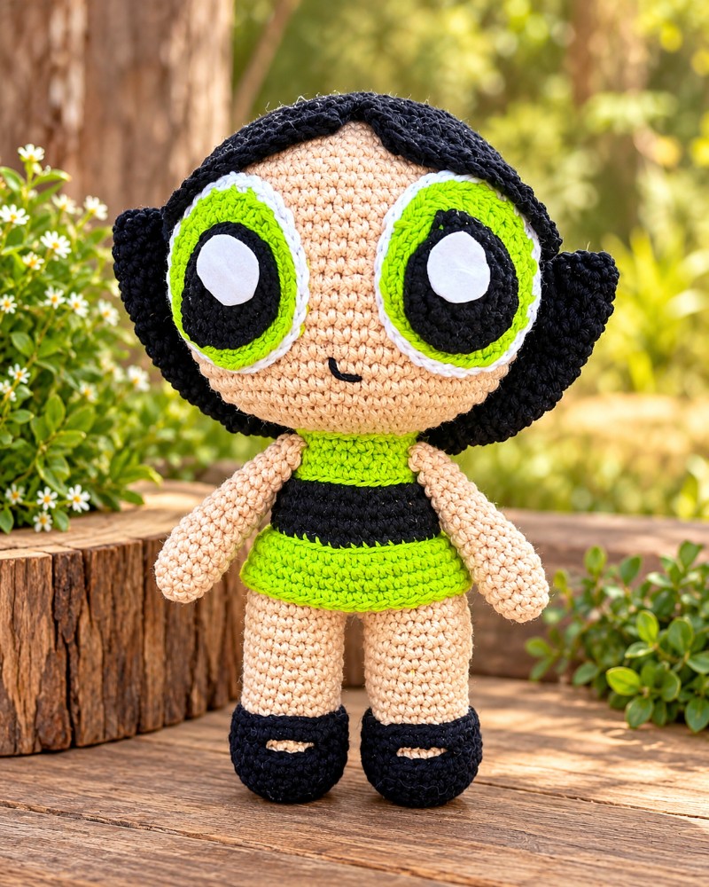 Boneca Docinho das Meninas Superpoderosas em Amigurumi de Crochê – Feita à Mão