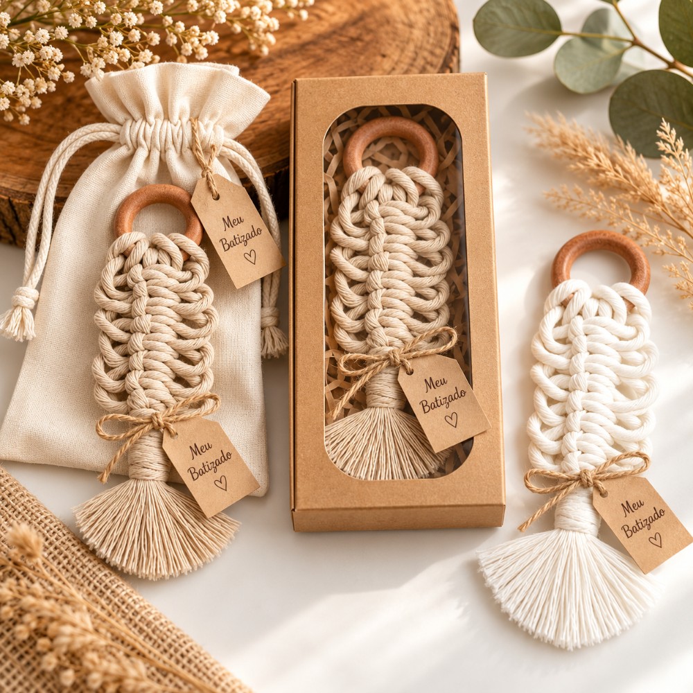 Lembrancinha Pluma Boho em Macramê – Meu Batizado