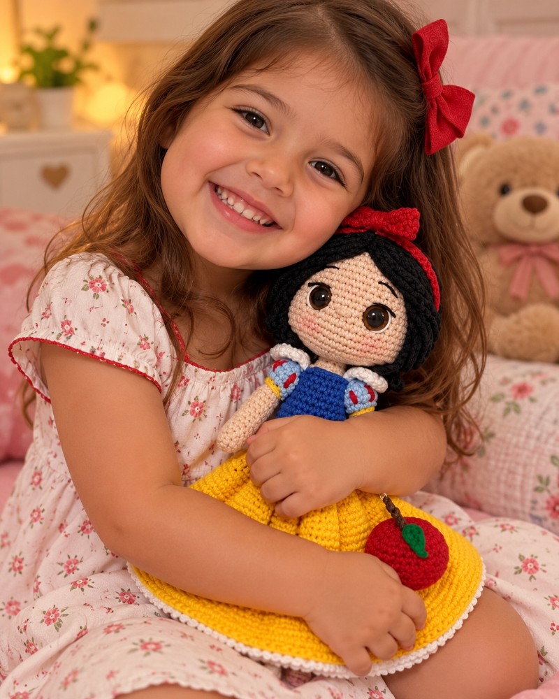 Boneca Branca de Neve de Amigurumi em Crochê 26 cm – Pronta Entrega