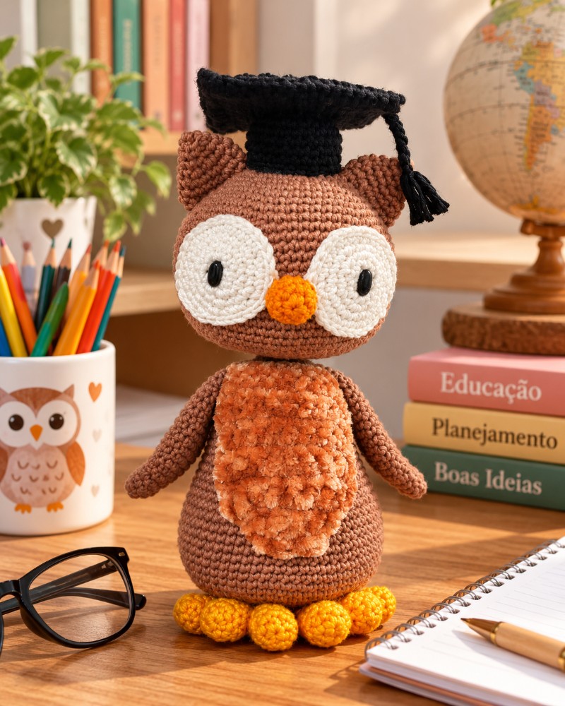 Coruja Formanda de Amigurumi 23 cm – Crochê | Pronta Entrega