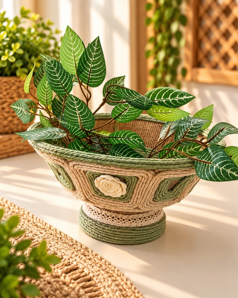 Fruteira Artesanal em Prato de Gesso com Revestimento de Fios