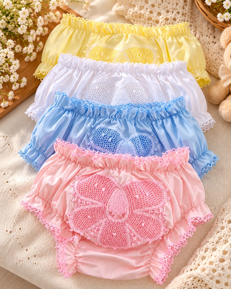Calcinha Infantil de Percal 100% Algodão com Renda Renascença – Artesanal