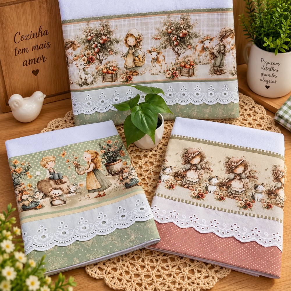 Kit com 3 panos de prato